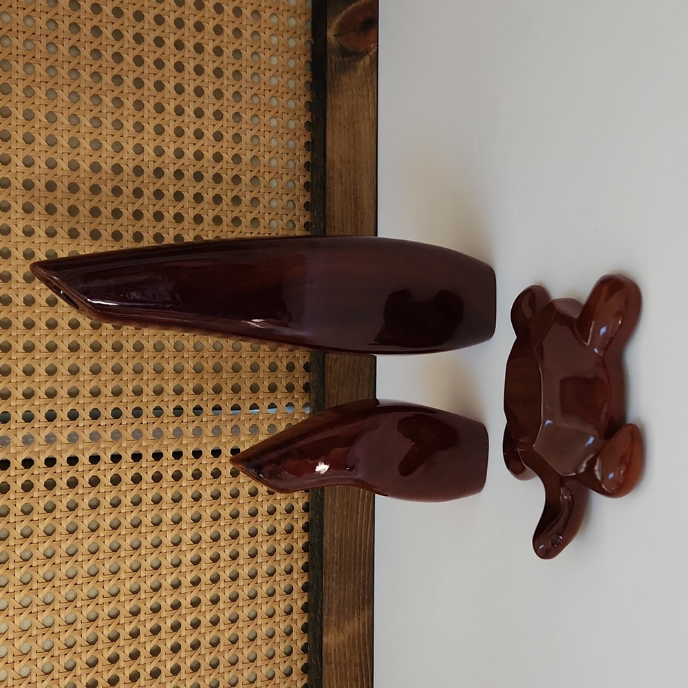 Vintage Genuine Bedford Mahogany Barbados Carved Bud Vases & Turtle Mid Century